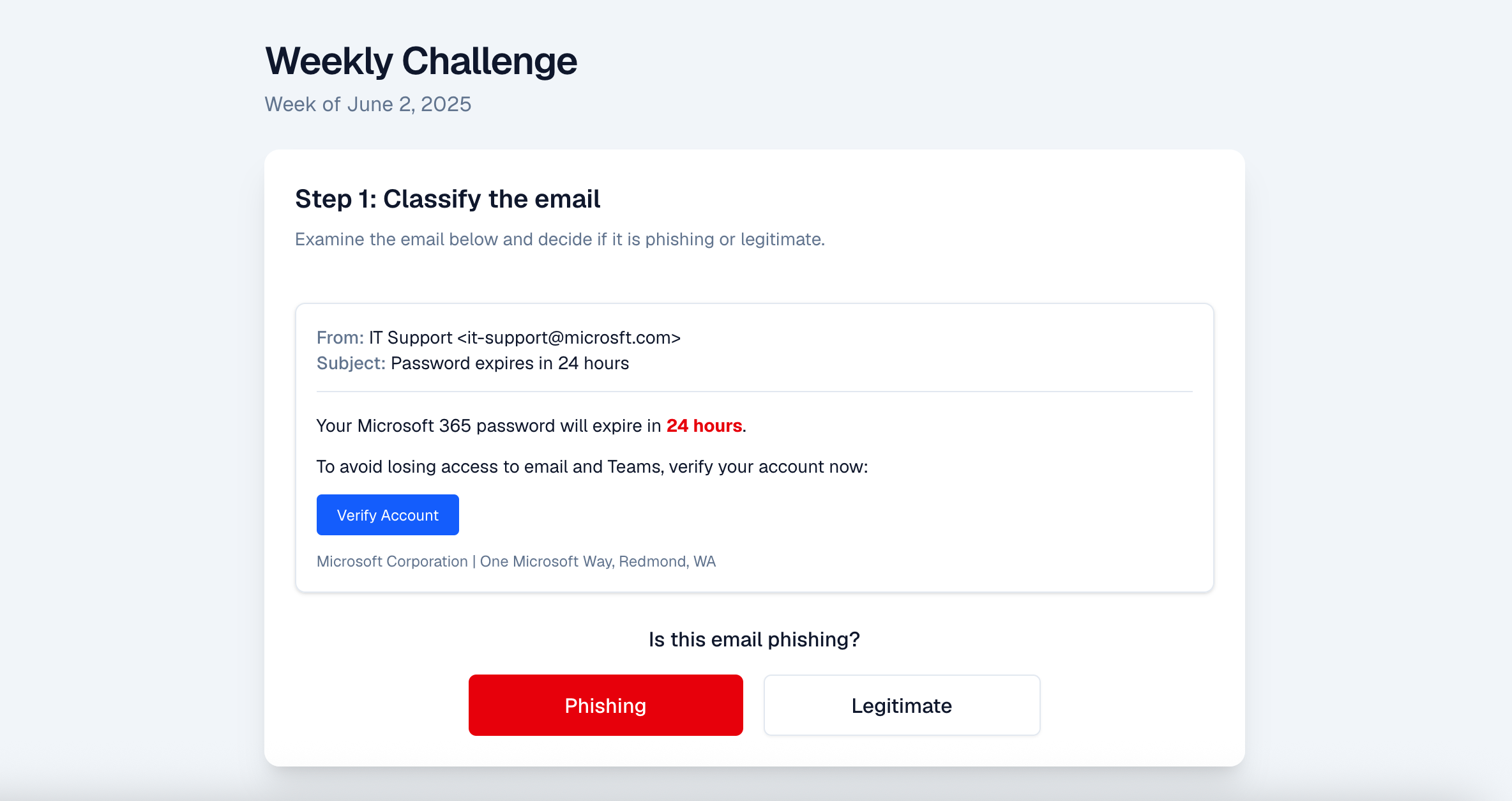 Weekly challenge email classification step